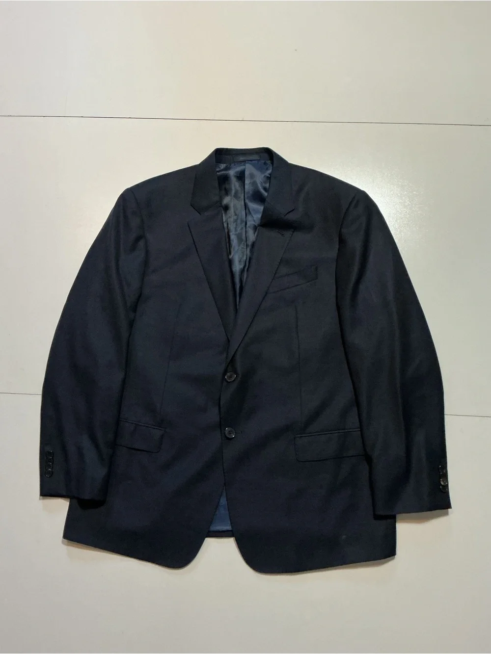 Armani Collezioni G Line Navy Blue 100% Wool Two Button Blazer Suit Jacket